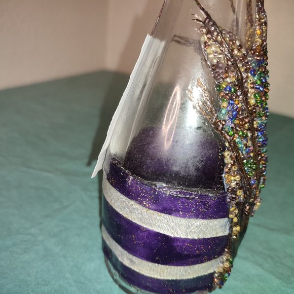 Amazing Crafted Artisan Bottle Italy Peacock Feather Design applied beads Boho - Picture 7 of 12